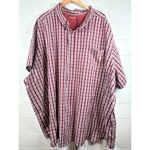 Kingsize 6XL Big Mens Plaid Short Sleeve‎ Button Up Shirt Burgundy White